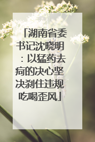 湖南省委书记沈晓明：以猛药去疴的决心坚决刹住违规吃喝歪风